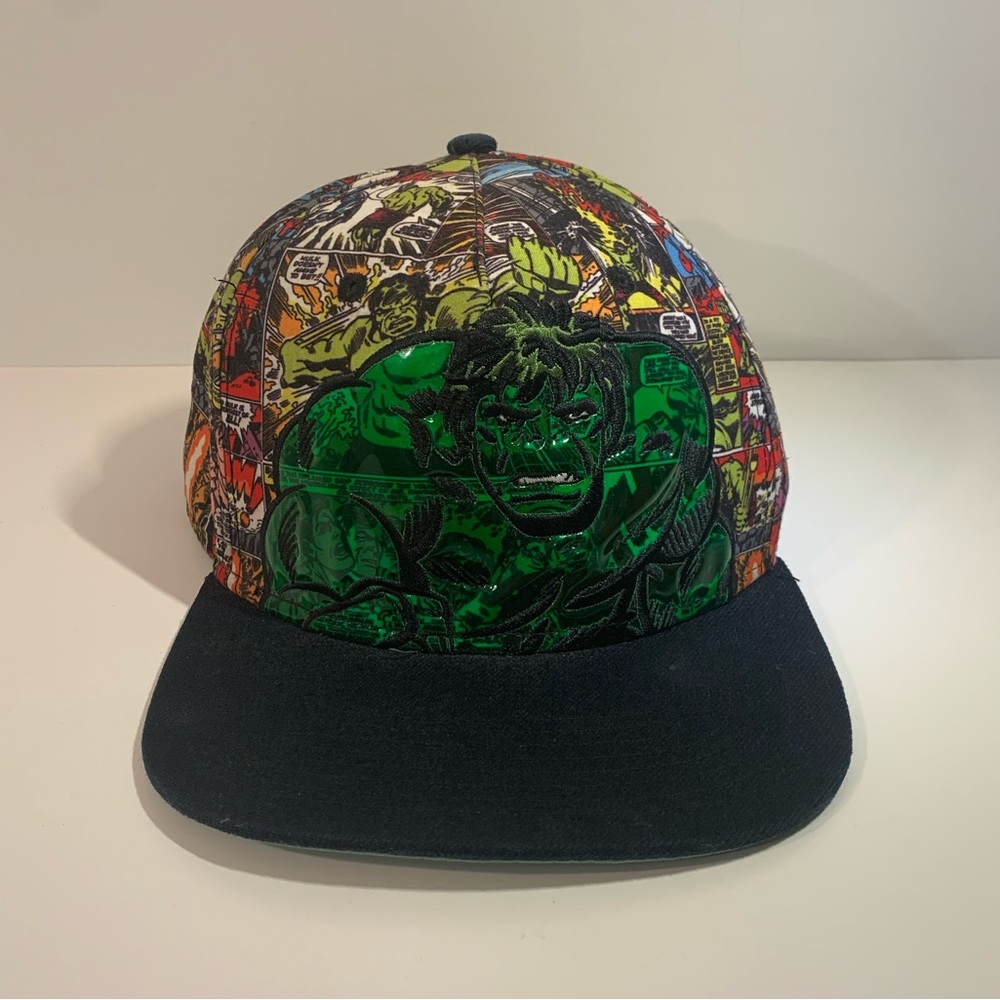 🟢👊🏽💥 MARVEL HULK ALL OVER COMIC GRAPHIC SNAPBACK HOOK & LOOP ADJUSTIBLE HAT